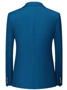 Caelus 三件套男士修身商务休闲西装（外套、裤子、马甲）新郎婚礼礼服 - 藍色 - 查看 4