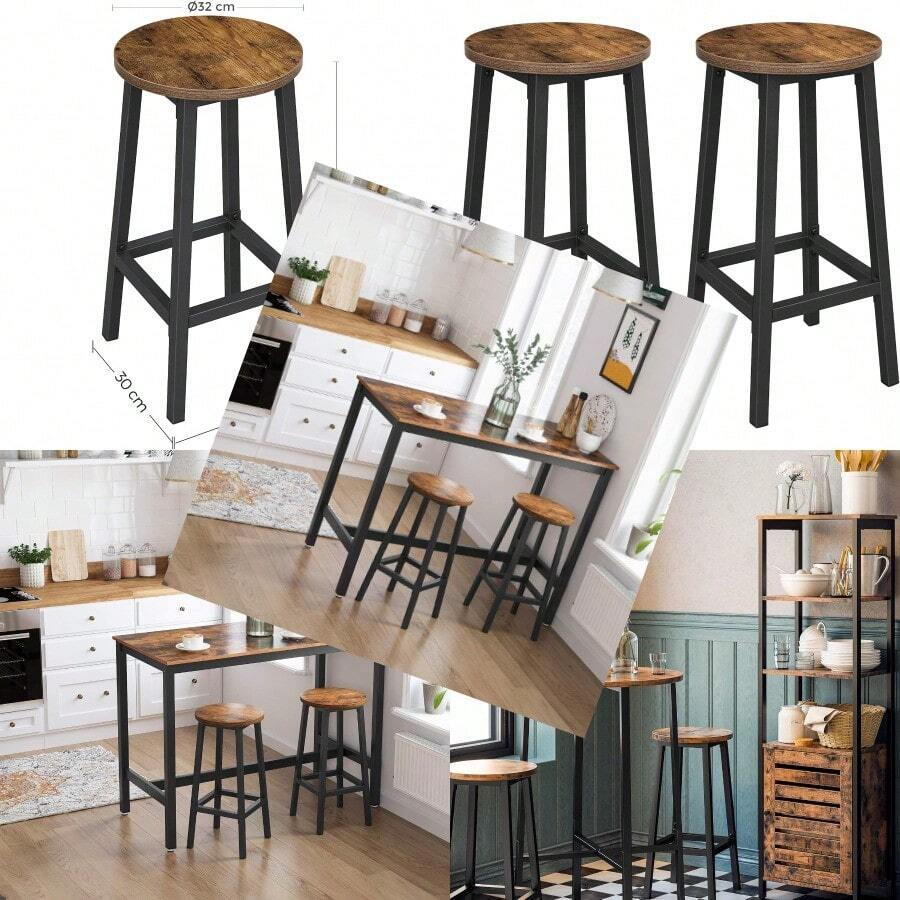 ASDVASAE Taburete de bar Juego de 2 Sillas de Bar Sillas de Cocina con Estructura de Metal Fácil Montaje con Reposapiés para Cocina Salón Comedor Marrón Rústico y Negro MLBC32X - 12.6 x 12.6 x 25.6 Inches+MarrÓn RÚstico + Negro - Ver 1