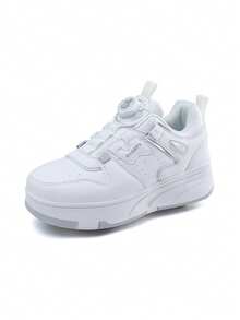 男女童四轮滑冰鞋，新款儿童轮滑鞋，PU皮革轻便耐用四季皆宜，时尚旋转扣可调节双轮隐形滑冰鞋，轮子可拆卸，二合一轮滑冰鞋/冰鞋，青少年轮滑鞋