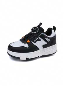 4-Wheel Roller Skate Shoes For Boys And Girls, New Kids Roller Sneakers, PU Leather Lightweight Durable Roller Shoes For All Seasons, Fashion Rotating Buckle Adjustable Double Wheel Invisible Roller Skate Shoes, Removable Wheels, 2-In-1 Roller Skates & Ice Skates, Roller Shoes For Teenagers