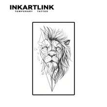 INKARTLINK 逼真几何混合风格狮头临时纹身贴纸 | 草本配方，持久15天 | 半永久性仿真纹身贴纸 | 防水防汗时尚个性化贴纸 | 动物肖像人体彩绘 | 音乐节派对必备