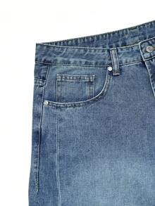 男士休闲宽松直筒牛仔裤，百搭街头服饰 - 淺色水洗藍 - 查看 3