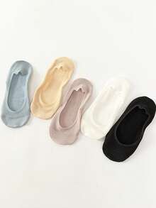 5 Pairs Women's Ice Silk Boat Socks Thin Breathable Invisible Anti-Slip Spring Summer Short Socks Fashionable Solid Color Shallow Mouth Mesh Short Socks - Multicolor - View 8