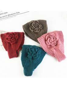 1pc Women's Polyester Knitted Scarf/Headband, Floral Embellished, Warm & Versatile, Elastic, Suitable For Daily Wear