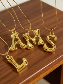 MECYLIFE 1 pezzo Collana con ciondolo a lettera in stile bolla per donna, catena in acciaio inossidabile a serpente, ciondolo a lettera massiccio, gioiello versatile - Oro giallo - Visualizzare 1
