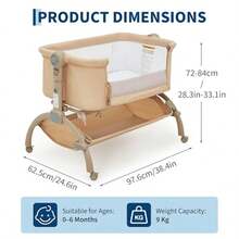 Moisés para bebé, 3 en 1, Ajustable, con Ruedas y mosquitero, Cuna portátil, para recién Nacidos y niños, Uso doméstico - Caqui - Ver 4