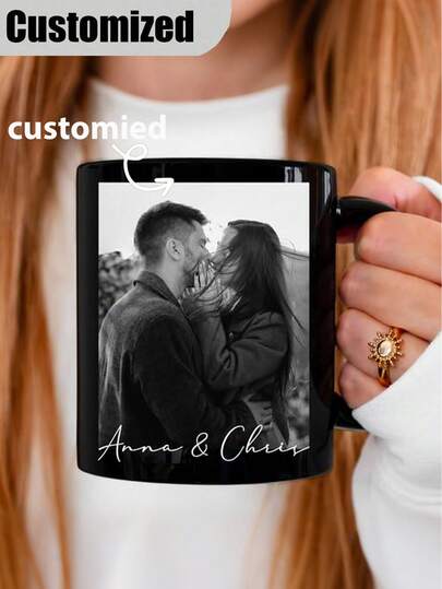 Customizable 11oz Ceramic Coffee Mug, Personalized Couple Photo Mug, Can Print Your Photos, Text And Logos - Customized Coffee Mug With Your Photos And Text, Funny Gift For Anniversary, Birthday Or Christmas For Boyfriend, Girlfriend, Husband Or Wife