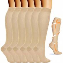 Medias de Compresion Muer y ore 6 Pares Calcs de Compresión Eláss de Algo Unisex Calcetines Largo 5-20 mg Socks Santieolicas Ves para Deportivos Correr ae Fitness - Beige6Pares - Ver 1