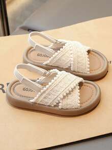 1双女童简约可爱时尚凉鞋，网面透气轻便休闲男童凉鞋，婴儿学步鞋 - 米色 - 查看 4