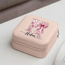 Custom Bow Letter Jewelry Box, Personalized Name Travel Jewelry Box, Bridal Party Gift, Bridesmaid Gift, Christmas Jewelry Box, Waterproof Large Capacity, Suitable For Earrings, Necklaces, Rings, Gifts For Girlfriend, Mom, Best Friend, Valentine's Day, Girlfriend Gift, Portable, Customized Gift, Personalized Gift