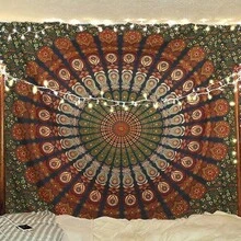 1 Peça Tapeçaria Floral Circular Vermelha e Verde, Adequada para Sala de Estar, Quarto, Escritório, Casa, Decoração de Festa ou Bottom para Live. Kit de Instalação Incluído. - Multicolorido - Visão 2