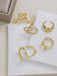 Set de 5 anillos con diseño geométrico de moda para mujeres - Amarillo Oro - Ver 3