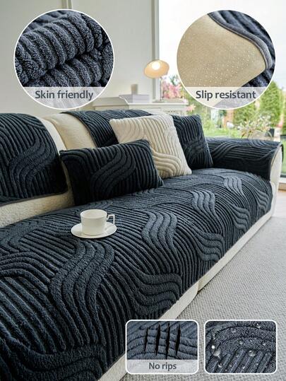 1 Tấm lót sofa dày ấm áp mùa đông kiểu Bắc Âu, thảm ngồi bằng vải nhung cotton thoải mái, màu trơn, khăn phủ sofa mùa đông sang trọng