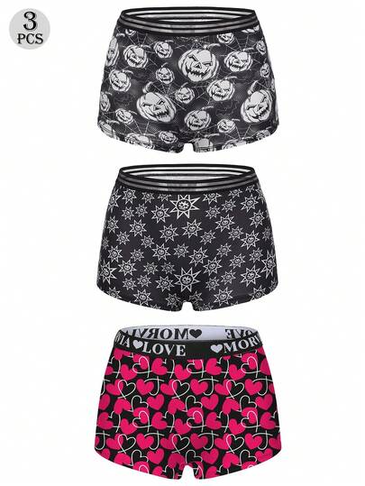 Dircho 3 piezas de bragas tipo hipster, ropa interior cómoda y suave, con estampado de calabaza, estrella y corazón, y cintura elástica para uso diario de la mujer