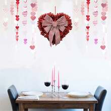 Valentine's Day 19.7 Inch Wreath Decor For Front Door Home, Love Heart Shape Valentine Wreath With Bowknot Decorations Garlands For Party Wedding Festival - 酒紅色 - 查看 4
