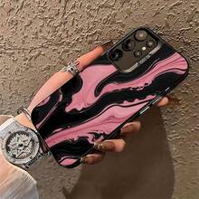 Estuche para teléfono con remolino de mármol rosa y negro Compatible con estuches para teléfonos   17  16 Pro Max  15 Pro Max  13 y  12 Hecho de material TPU a prueba de caídas, resistente al desgaste y cómodo de sostener Un gran regalo para familiares, amigos, seres queridos, novios / novias y para Navidad - Negro - Ver 3