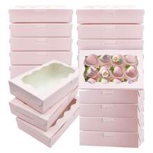 30pcs Cookie Boxes, 7x4.3x1.5 Inches, Pink & White Color With Transparent Window, Suitable For Cupcakes, Gifts, Snacks, Desserts, Strawberries, Muffins, Etc. - Multicolor - View 1