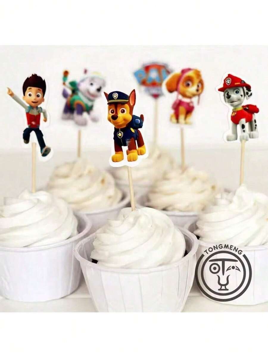24件套汪汪队立大功蛋糕装饰，卡通蛋糕插牌，电动，适合儿童男孩女孩生日派对，婴儿生日礼物 - 彩色 - 查看 1