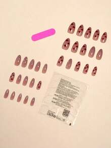 30Pcs Red Heart Ombre Glitter & Rhinestone Long Nail Tips With 1Pc Buff Block And 1Pc Jelly Gel Press On Nails Nail Supplies Nails - Multicolor - View 3