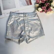 Quần short nữ màu trơn, kiểu dáng thường ngày, gợi cảm, có lớp phủ, thích hợp cho mùa hè. - Bạc sáng - Xem 6