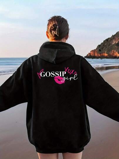 Sudadera con capucha de mujer con estampado de letras Kiss en negro y rosa - Sudadera casual de manga larga con bolsillo, adecuada para primavera, verano y otoño, gran opción de regalo para ella, tela no elástica adecuada para otoño e invierno DNTL