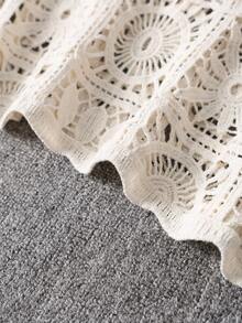 波西米亚风钩编镂空雪纺蝙蝠袖罩衫，女士休闲日常/海滩度假罩衫，春夏款 - 杏色 - 查看 7