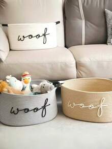编织绳收纳篮,绣有“汪汪”字样 - 宠物玩具收纳篮,可存放磨牙玩具、毯子和牵引绳,海军蓝提手,可堆叠设计,个性化宠物收纳篮,适用于猫狗。宠物礼物、圣诞家居装饰、个性化礼物、男女皆宜的最佳圣诞礼物,适合节日家居和办公室桌面装饰、房间装饰、旅行必备品。 - 彩色 - 查看 4
