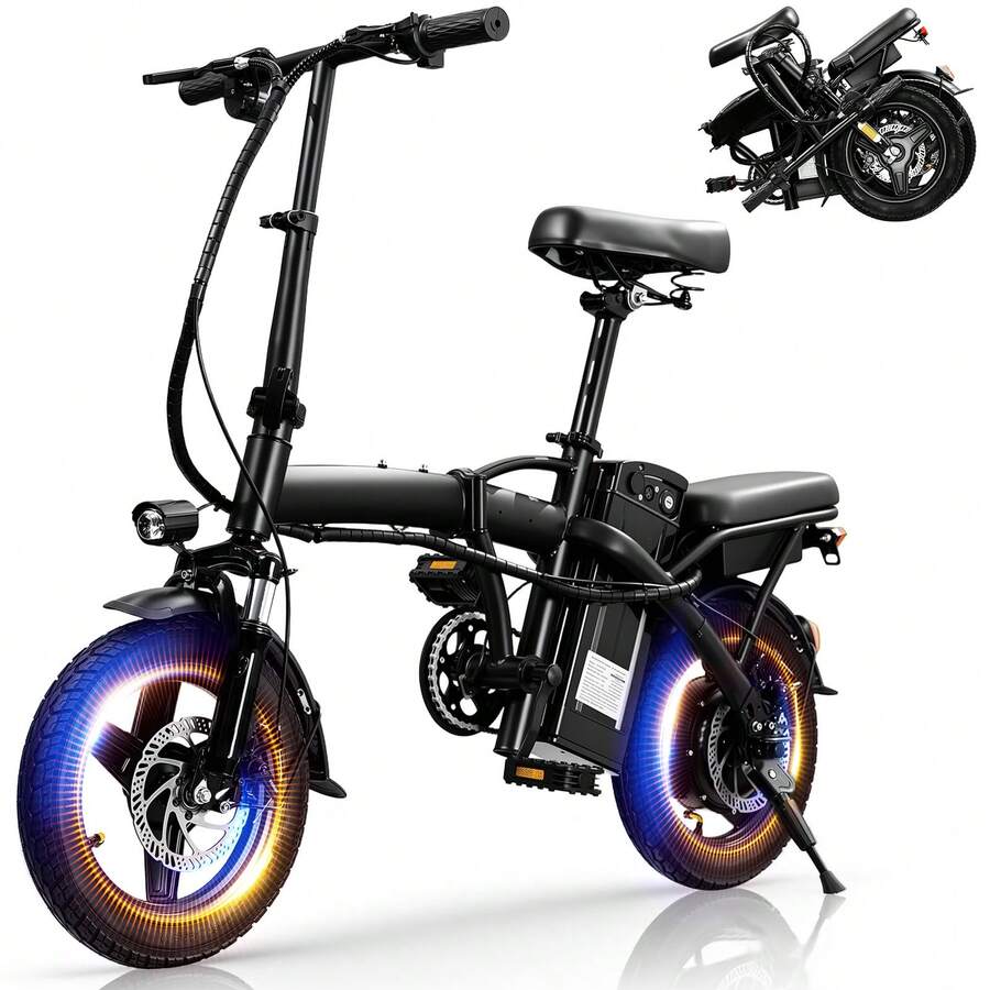 Electric Bike For Adults Teens, Folding Ebike,Commuter City Foldable E Bike With 560W Motor And 48V 10.4Ah Battery, 15-24MPH Speed Pedals Assist, Dual Disc Brakes,14" Compact Electric Bicycle With Basket - T5-15MPH Foldable Electric Bike - 查看 1