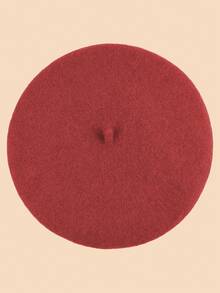 1 pièce Béret de couleur unie, casquette polyvalente pour femmes, style de peintre rétro, convient pour l'hiver, l'été, la plage - Multicolore - Voir 17