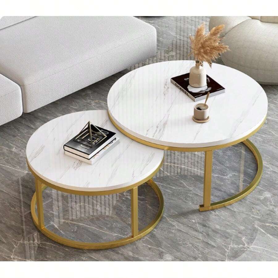 北欧奢华小咖啡桌，简约现代圆形咖啡桌/边桌，适用于小客厅 - 白色 - 查看 1