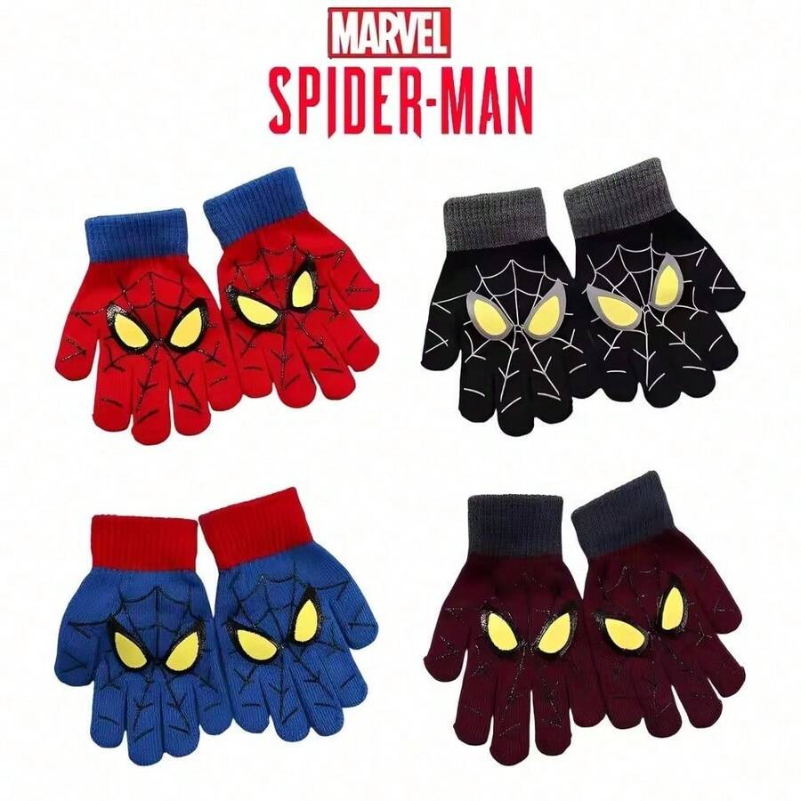 Spiderman Winter Children's Warm Gloves Marvel Anime Cartoon Knitted Gloves Cute Decoration Kids Christmas Gifts 5-10Y
