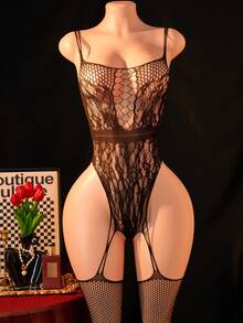 1pc Women's Sexy Lingerie Fishnet Bodystocking, Sheer Sleeveless Bodysuit, Hollow Out Tight Fitting Bikini Cover Up, Sexy Party Costume For Valentine's Day - Black - View 2