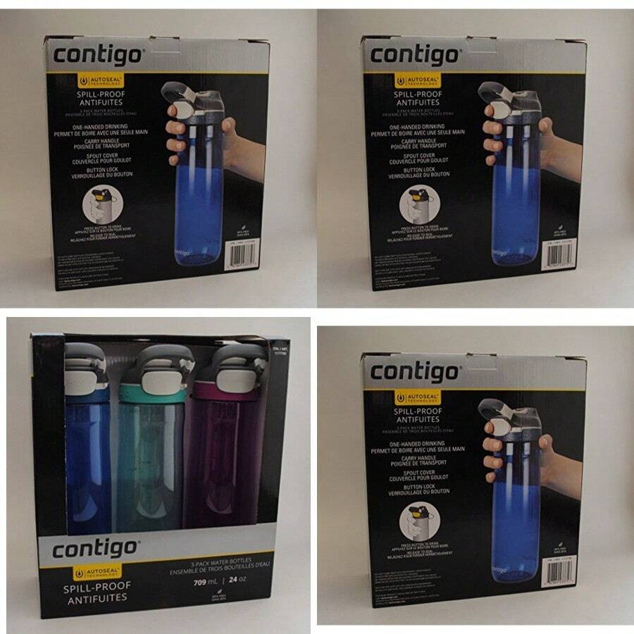 Autoseal Spill-Proof Water Bottle 24oz 3 Pack Smoke Iced Aqua Sangria