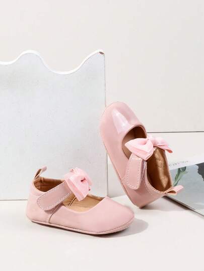 yibubu Giày công chúa màu hồng cho bé gái, thiết kế nơ dễ thương, đế mềm chống trơn trượt, giày cho trẻ sơ sinh, giày cho trẻ mới biết đi.