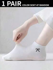 1/9 双装女士踝袜，蝴蝶结设计，隐形袜，夏季休闲薄款船袜