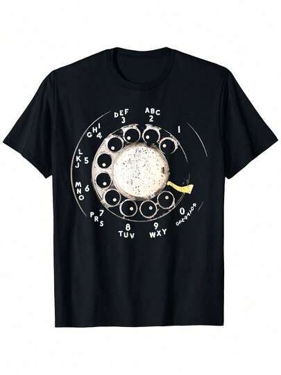 Camiseta de diseño de teléfono giratorio retro - Camiseta gráfica de teléfono vintage de algodón 100% pesado, ajuste clásico unisex para Halloween, fiestas, atuendo casual - Tallas S-XXXL en negro - Regalo ideal para papá, mamá, amigos, atuendo de fiesta, moda streetwear, tela duradera, camiseta de manga corta, amantes de la streetwear