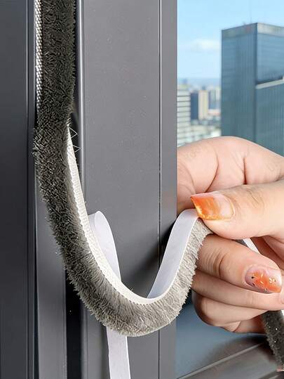 Adjustable Self-Adhesive Weatherstrip Seal, Gray Velvet Seal, Suitable For Doors And Windows, With Adhesive Backing, Durable Plastic Material, Soundproof And Windproof, Easy To Install, Applicable To Sliding Doors And Windows Frames, Wardrobes, Etc.