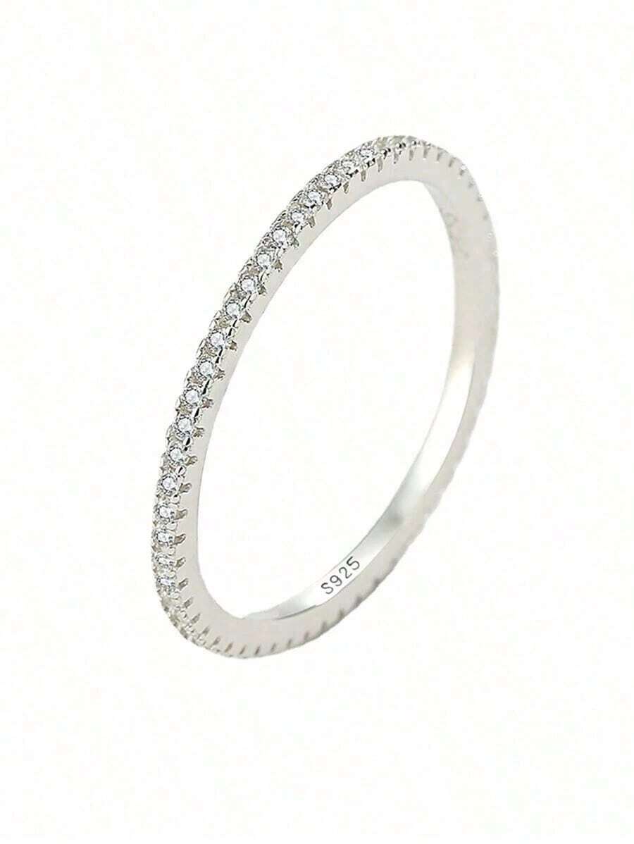 Cubic Zirconia Decor Sterling Silver Ring Wedding Engagement Bridal Jewelry - Yellow Gold - View 1