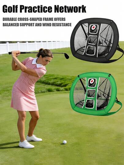 1 Set Golf Practice Net, Indoor Golf Swing Net With Crossed Support Poles, Portable & Foldable Training Net