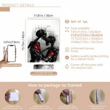 1 pieza Cartel de arte de lienzo moderno, pintura de aceite impresa, pintura de lienzo de pareja abrazando calavera, póster de amor de calavera, decoración de pared del hogar moderna, decoración de pared de artista, sin marco, adecuado para decoración del hogar, decoración de habitación, decoración de dormitorio, decoración de sala de estar, decoración de baño, decoración de pared, arte de pared opcional con marco. - negro rojo - Ver 20