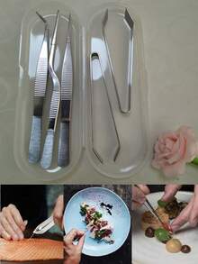 5pcs/3pcs/2pcs/1pc Stainless Steel Curved Cooking Tongs, Precise Kitchen Plating Tongs, Baking Decorating Beauty - Multicolor - View 19