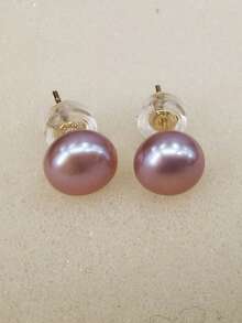 Natural 7-8mm Bun Purple Freshwater Pearl And S925 Stud Earrings One Pair