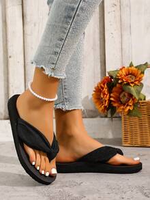 Chinelo feminino HISQIM com suporte para o arco do pé, ideal para usar com tapete de ioga, sandálias confortáveis para caminhadas na praia no verão, com amortecimento, adequadas para uso interno e externo. - Preto - Ver 3