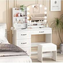 Multifunctional Dressing Table With Mirror, LED Lights And Drawers, 2 Colors