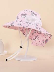 1pc Kids Sun Hat With Neck Protector (Unisex) - Wide Brim UV Protection Bucket Hat, Breathable Mesh Outdoor Beach Hat, Suitable For Children In Summer - Printed Bucket Hat - View 18