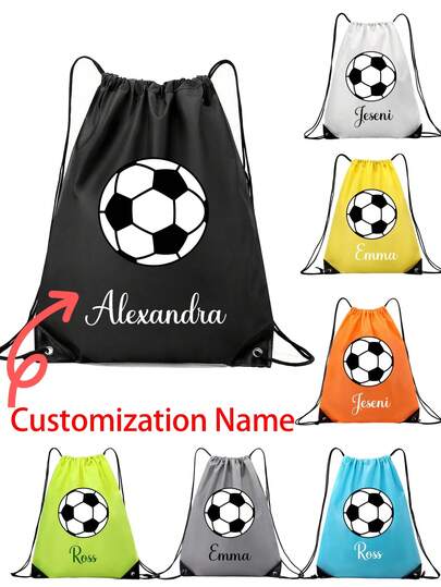 1 st. anpassad namn- och textryggsäck med stor vattentät dragsnöre och fotbollsmönster med våt-/torrseparation - lätt vattentät ryggsäck med dragsnöre - och snabbtorkande, mångsidig vattentät dagsryggsäck, stor kapacitet för vandring och sport - bekväm bärbar design för utomhusäventyr, perfekt för resor, gym och daglig användning, praktisk ficka, tillbaka till skolan, presenter till sportentusiaster