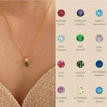 CIREY 1 件 18K 镀金十二月诞生石梨形锆石不锈钢项链，圣诞节、生日、情人节礼物 - 彩色 - 查看 13