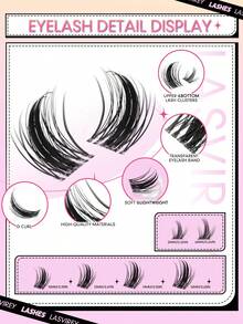 Lasvirey 130PCS Fluffy Spiky Clusters Lash Manga Lashes Thin Clear Band Lash Clusters 5-16mm DIY Lash Extension Kit Natural Look & Wispy Eyelash Extensions With Makeup Tool Bond Tweezers At Home Use - Black - View 6