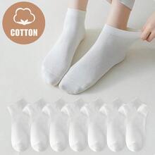 7pairs Solid Color Simple Crew Socks For Women - White - View 5