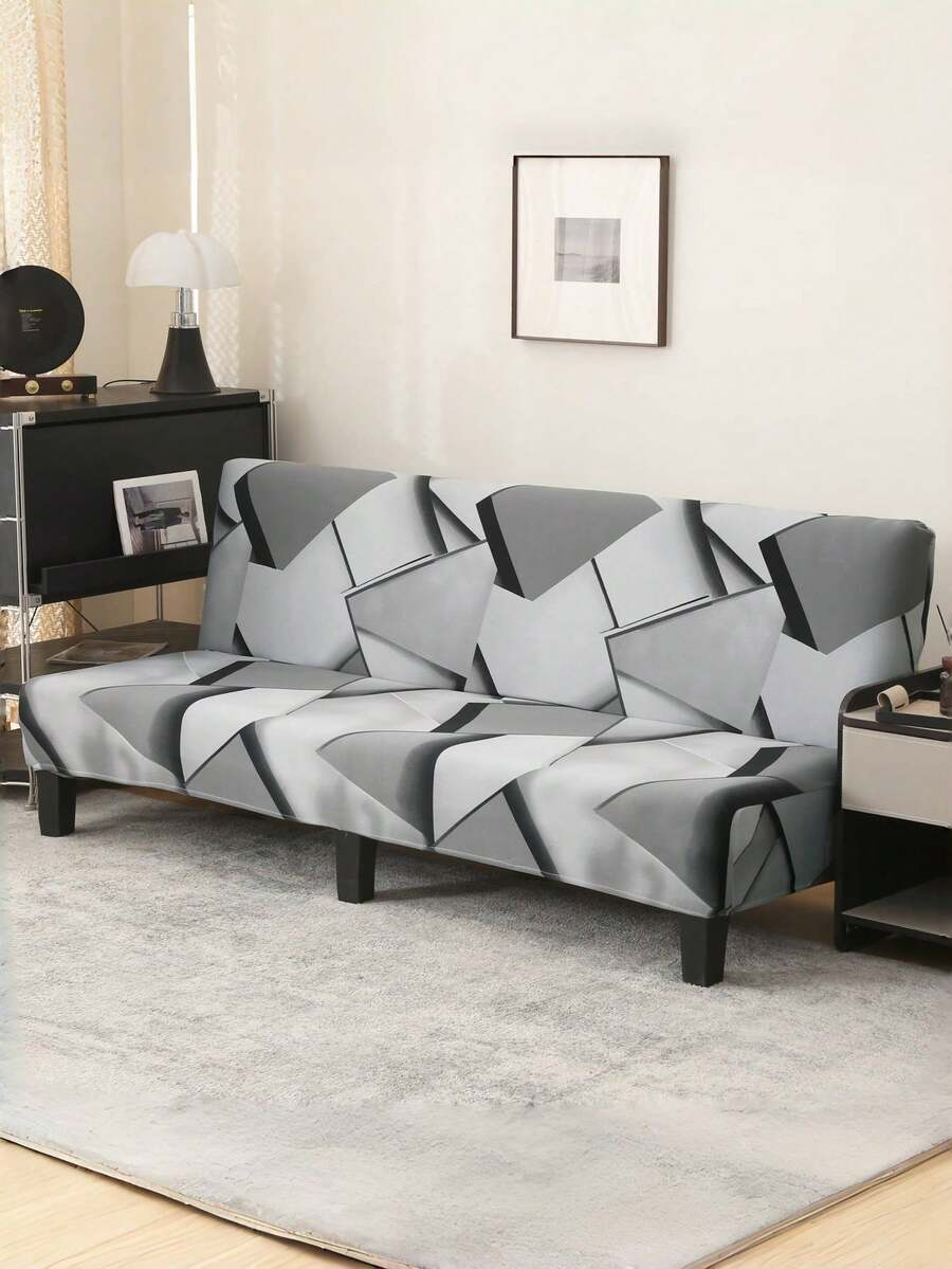 1pc Armless Sofa Bed Cover, Stretch Polyester Fiber Sofa Slipcover, Knitted Milk Silk All Season